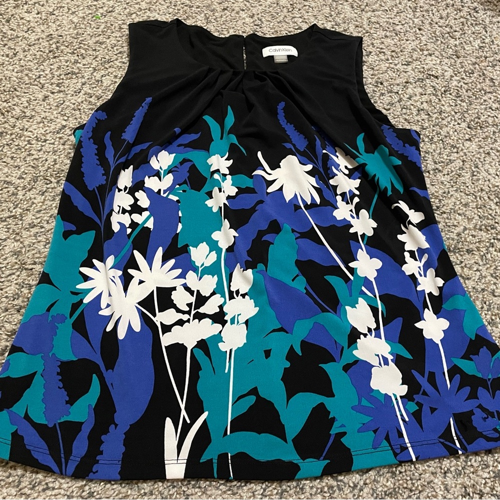 Calvin Klein Women's Floral Top - Black, Blue, White
